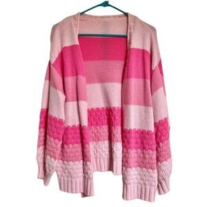 Striped Knit Cardigan Pink Ombre Open‎ Front Sweater Cozy Layering